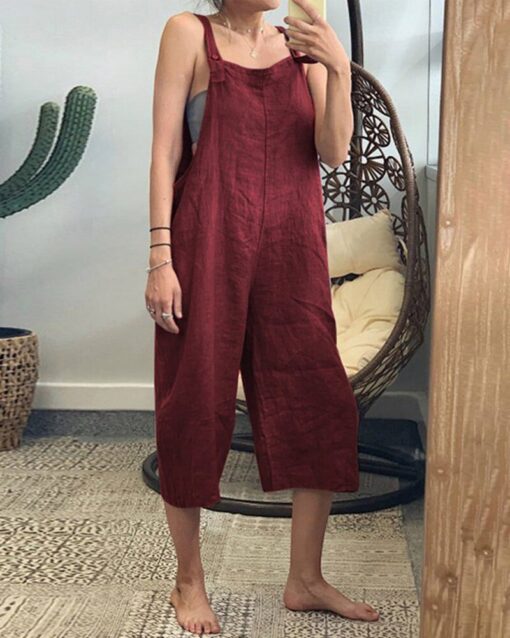 Adjustable Bib Overalls Casual Wide Leg Baggy Jumpsuit with Pockets