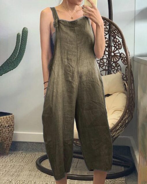 Adjustable Bib Overalls Casual Wide Leg Baggy Jumpsuit with Pockets - Image 5