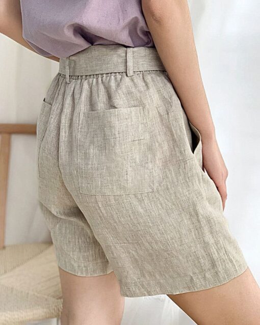 Belted Straight-leg High-waisted Cotton and Linen Casual Pants - Image 2