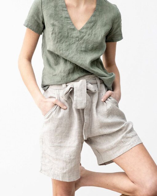 Belted Straight-leg High-waisted Cotton and Linen Casual Pants - Image 5