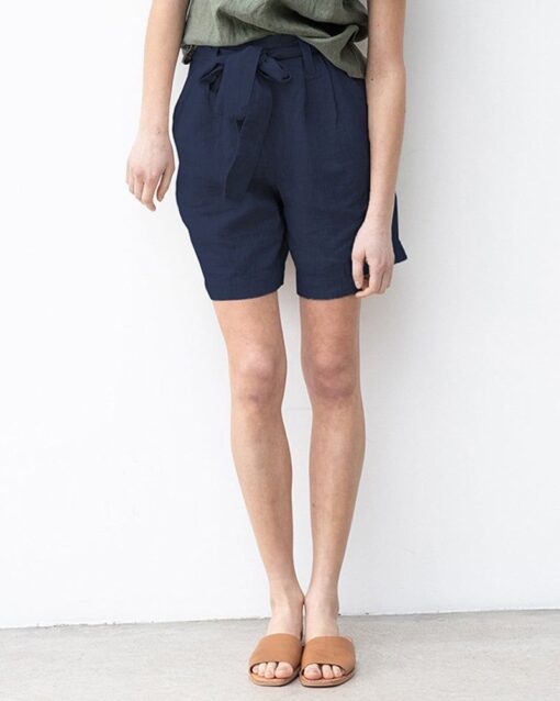 Belted Straight-leg High-waisted Cotton and Linen Casual Pants - Image 6