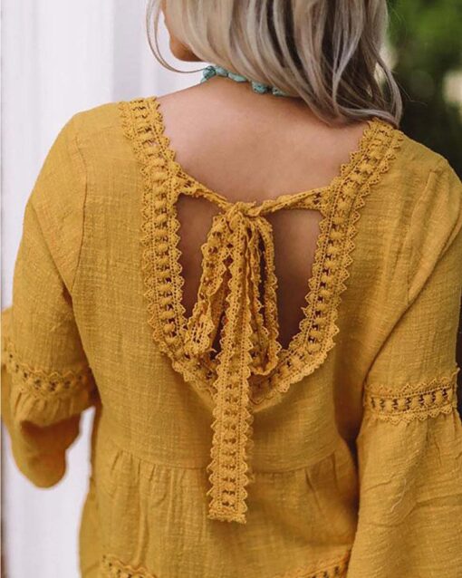 Casual Crochet Square Neck Babydoll Tunic Tops Loose Fit Peplum Flowy Blouses Shirts - Image 2