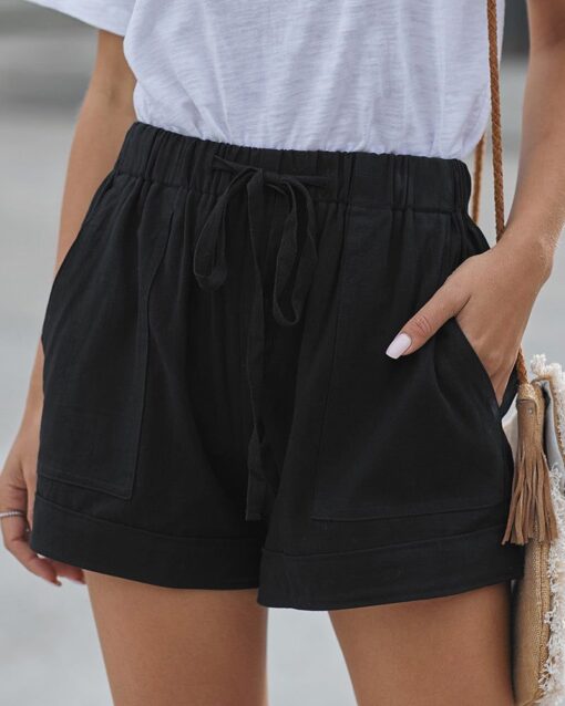 Casual Elastic Waist Drawstring Pocketed Loose Shorts Pants - Image 6