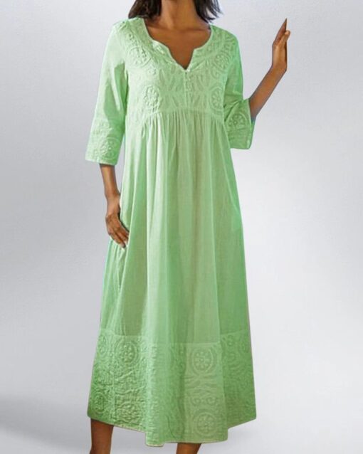 Casual Embroidered Lace Pattern Cotton and Linen Dress - Image 6