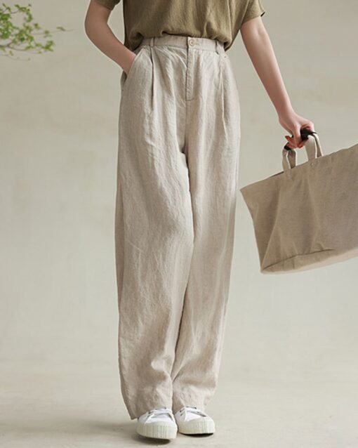 Casual Solid Pocket Loose Color Stitching Pants