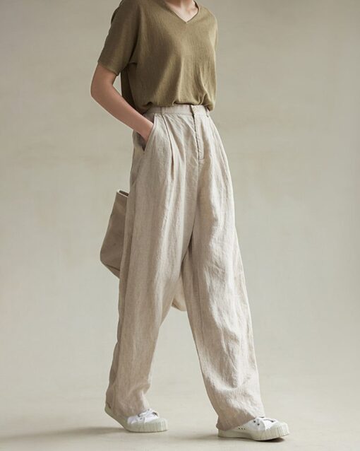 Casual Solid Pocket Loose Color Stitching Pants - Image 2