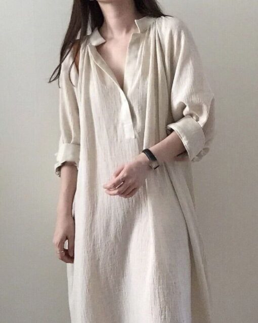 Casual Stand Collar Long Sleeve Side Fork Long Dress - Image 2