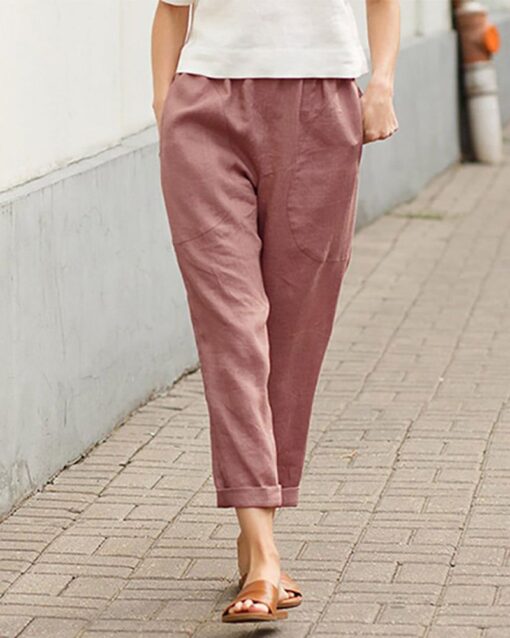 Casual Tapered Capri Cargo Pants Loose Elastic Waist Ankle Cropped Trouser with Pockets - Image 3