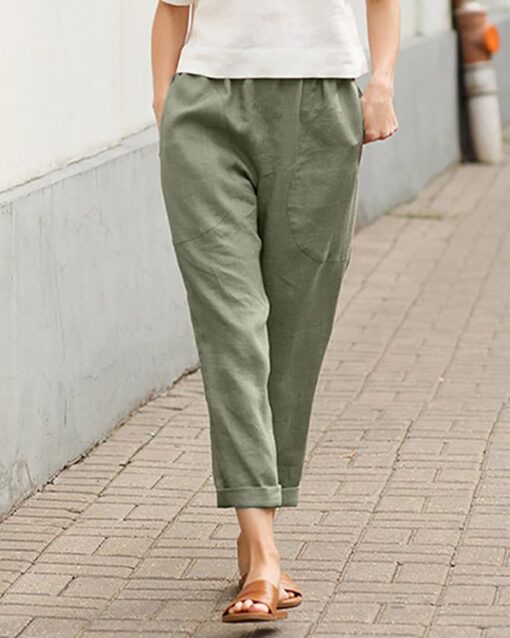 Casual Tapered Capri Cargo Pants Loose Elastic Waist Ankle Cropped Trouser with Pockets - Image 6