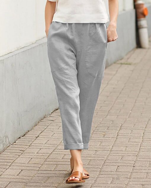 Casual Tapered Capri Cargo Pants Loose Elastic Waist Ankle Cropped Trouser with Pockets - Image 4