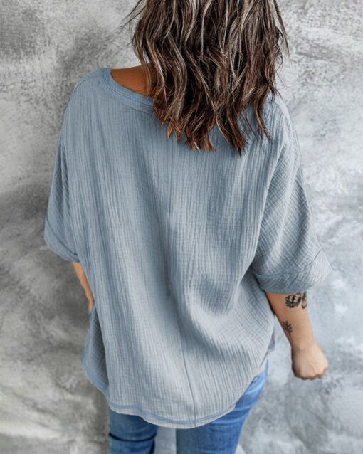 Casual V Neck Tops 3/4 Sleeve T-Shirt Tees with Pocket - Image 9