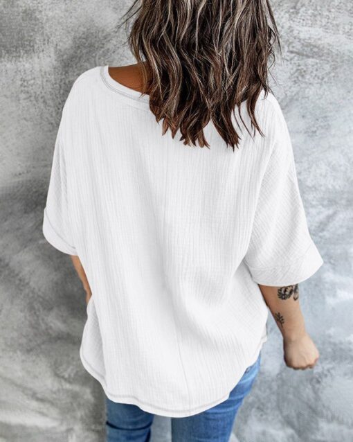 Casual V Neck Tops 3/4 Sleeve T-Shirt Tees with Pocket - Image 6