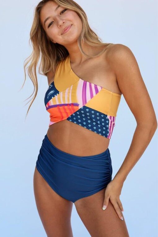 Colorful Patchwork Crop Bikini Set - Image 7