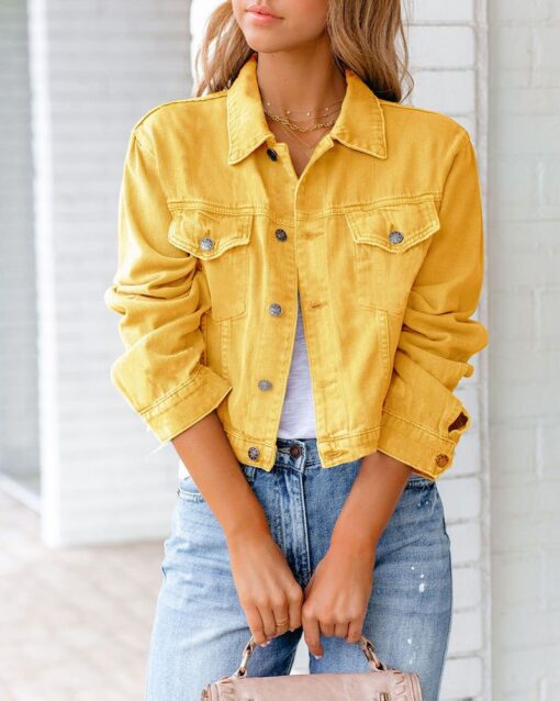 Cropped Denim Jacket Button Down Short Trucker Distressed Raw Hem Ripped Jean Jackets - Image 5