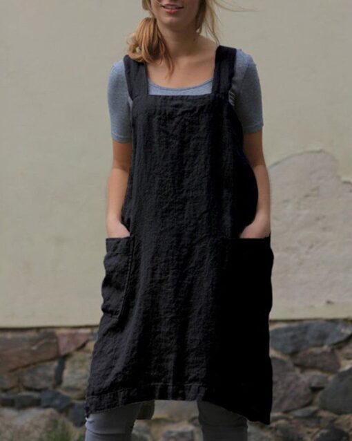 Cross Back Apron with Pockets Pinafore Dress - Image 7