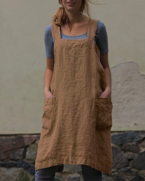 Cross Back Apron with Pockets Pinafore Dress - Image 6