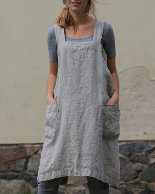 Cross Back Apron with Pockets Pinafore Dress