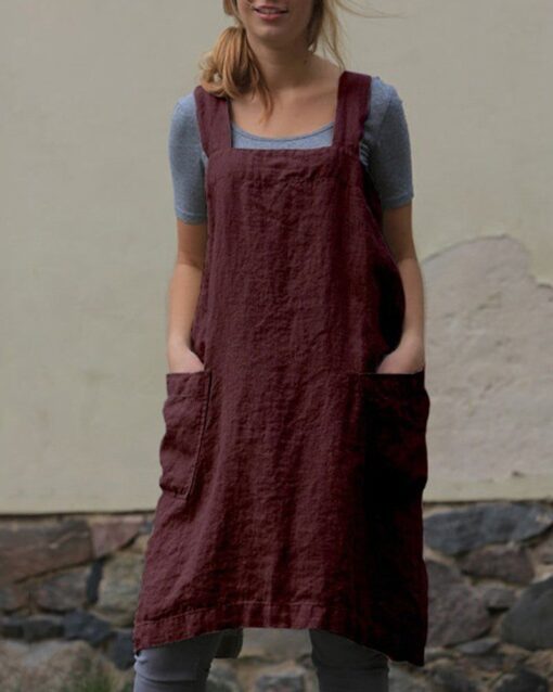 Cross Back Apron with Pockets Pinafore Dress - Image 4