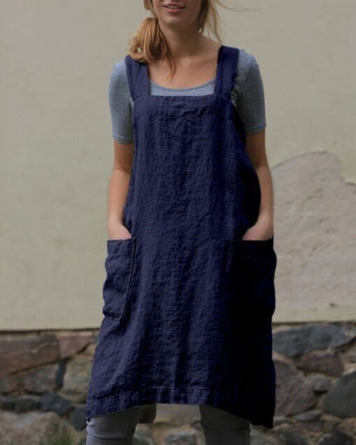 Cross Back Apron with Pockets Pinafore Dress - Image 5