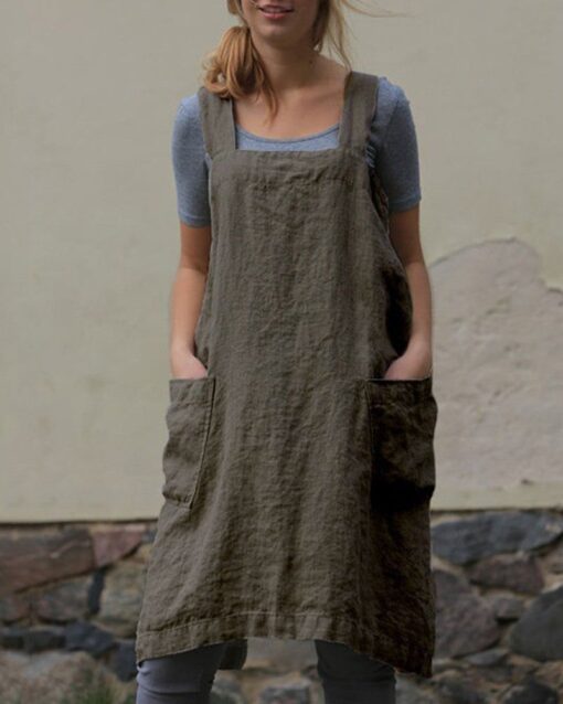 Cross Back Apron with Pockets Pinafore Dress - Image 8