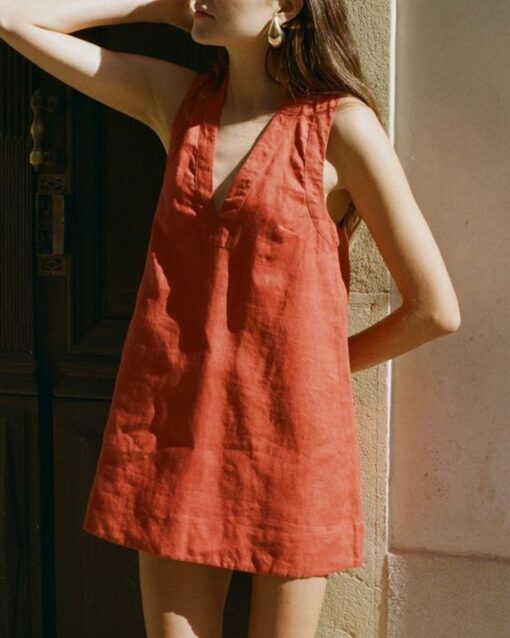 Deep V-Neck Sleeveless Loose Mini Vacation Dress - Image 6