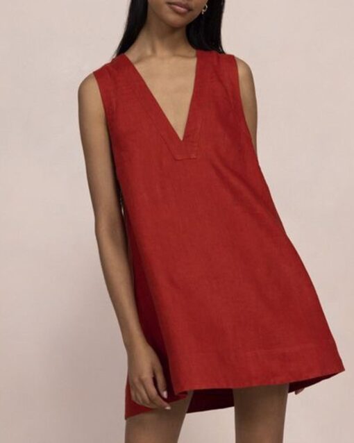 Deep V-Neck Sleeveless Loose Mini Vacation Dress - Image 5