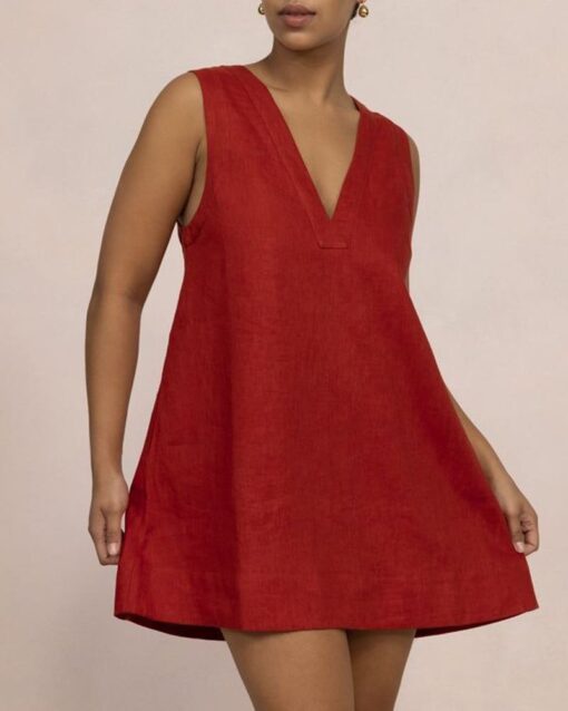 Deep V-Neck Sleeveless Loose Mini Vacation Dress - Image 4