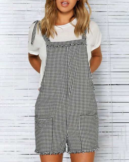 Denim Overalls Jumpers Elastic Waist Dungarees Pockets Rompers Shorts Jumpsuits - Image 5