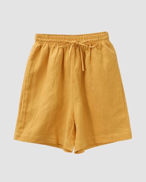 Drawstring Pockets Waist Pants Shorts Elastic Solid Pants - Image 3