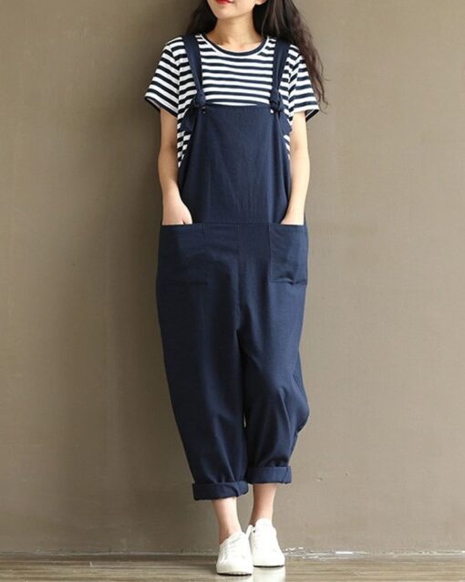 Dungarees Loose Jumpsuit with Straps Overalls Long Baggy Summer Trousers Romper - Image 4