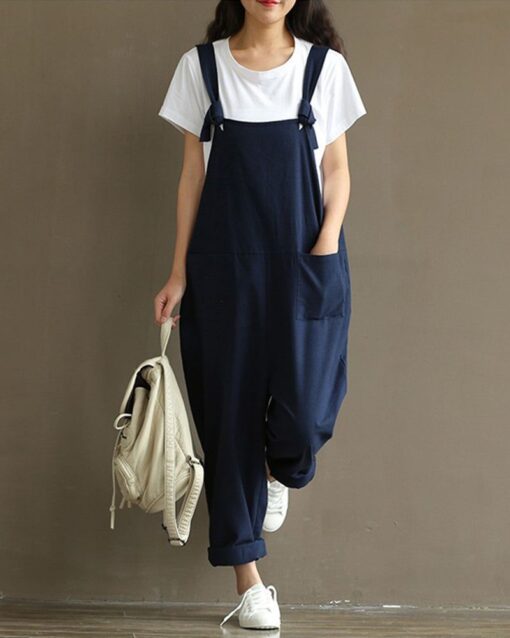 Dungarees Loose Jumpsuit with Straps Overalls Long Baggy Summer Trousers Romper - Image 3