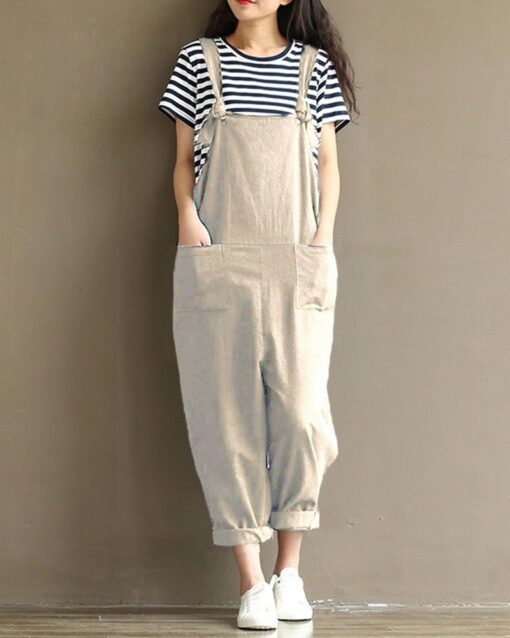 Dungarees Loose Jumpsuit with Straps Overalls Long Baggy Summer Trousers Romper - Image 8