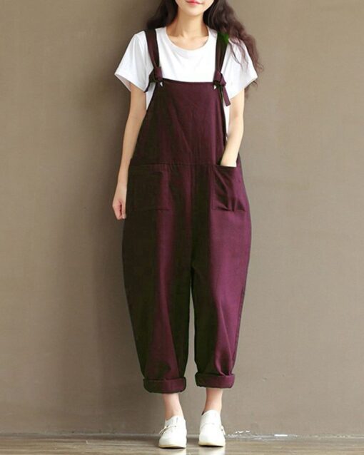 Dungarees Loose Jumpsuit with Straps Overalls Long Baggy Summer Trousers Romper - Image 15