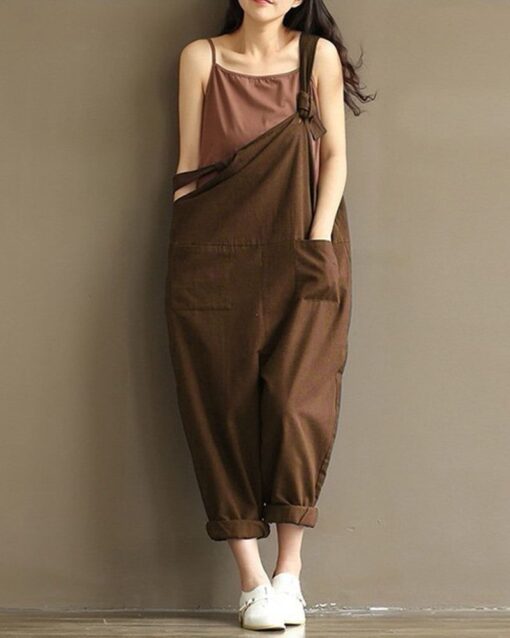 Dungarees Loose Jumpsuit with Straps Overalls Long Baggy Summer Trousers Romper - Image 11