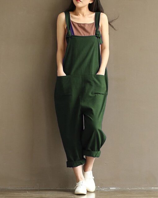 Dungarees Loose Jumpsuit with Straps Overalls Long Baggy Summer Trousers Romper - Image 9