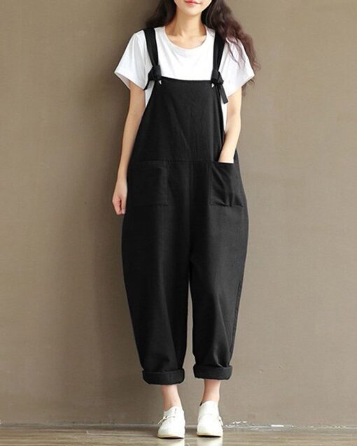 Dungarees Loose Jumpsuit with Straps Overalls Long Baggy Summer Trousers Romper - Image 13