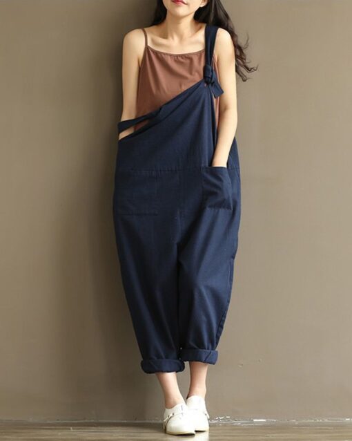 Dungarees Loose Jumpsuit with Straps Overalls Long Baggy Summer Trousers Romper - Image 2