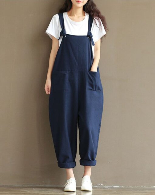 Dungarees Loose Jumpsuit with Straps Overalls Long Baggy Summer Trousers Romper - Image 17