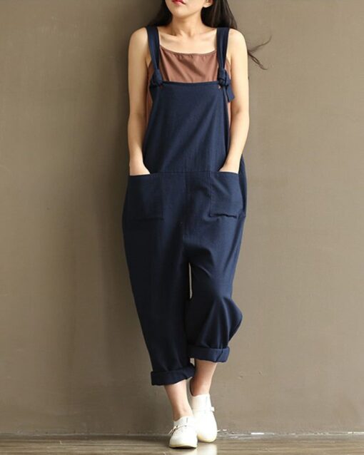 Dungarees Loose Jumpsuit with Straps Overalls Long Baggy Summer Trousers Romper - Image 5