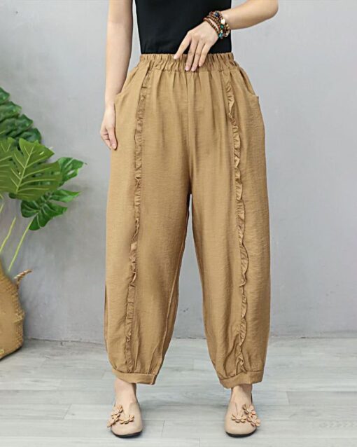 Elastic Waist Plus Size Women's Loose Casual Cropped Pants - Image 2