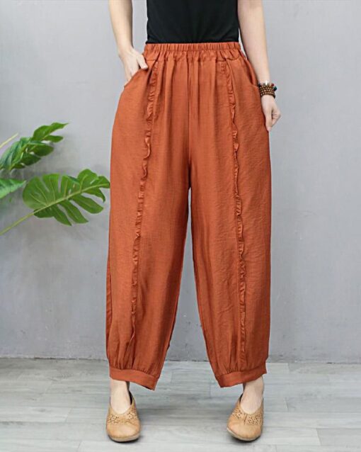 Elastic Waist Plus Size Women's Loose Casual Cropped Pants - Image 8