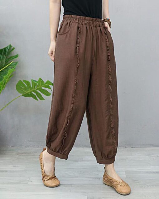 Elastic Waist Plus Size Women's Loose Casual Cropped Pants - Image 5