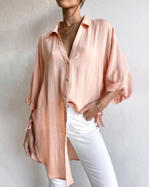 Half Sleeves Casual Tops Blouse Solid Basic Loose Travel Top