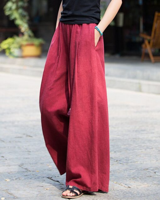 High Waist Casual Cotton Linen Wide Leg Jogging Harem Pants - Image 2