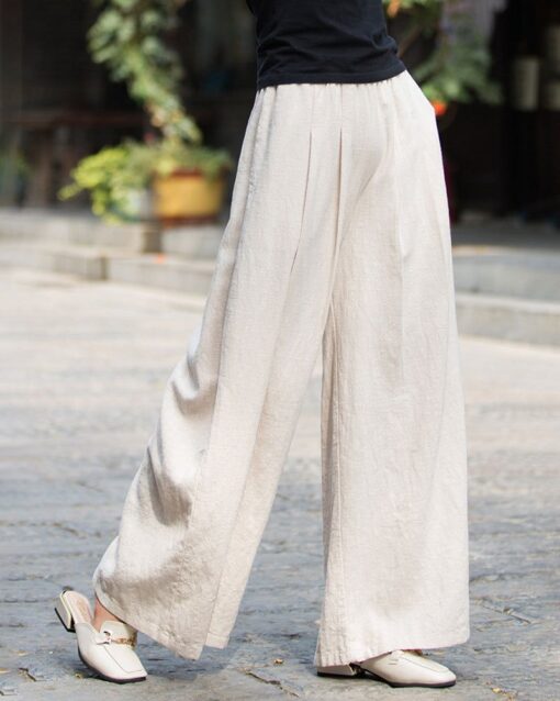 High Waist Casual Cotton Linen Wide Leg Jogging Harem Pants - Image 8