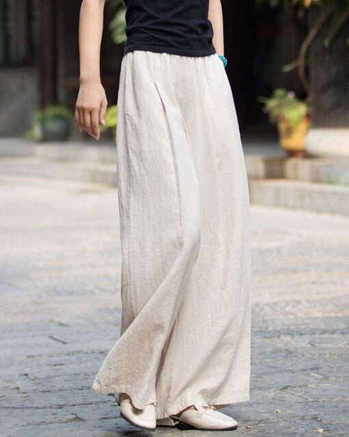 High Waist Casual Cotton Linen Wide Leg Jogging Harem Pants - Image 9