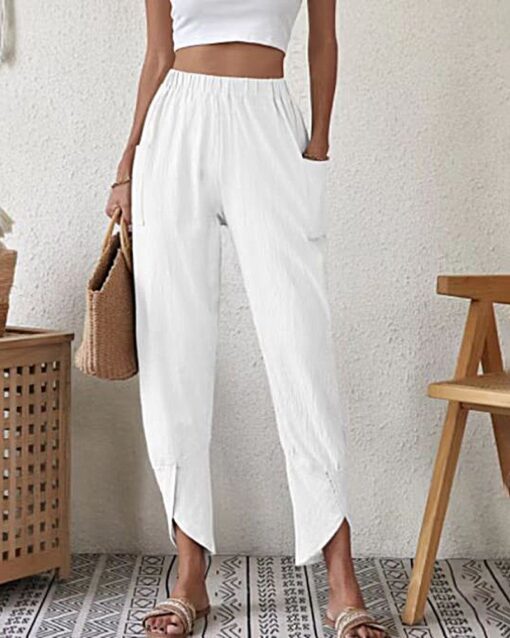 High Waist Wide Leg Palazzo Lounge Prints Pants Smocked Elastic Waist Cotton Pants