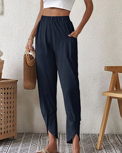 High Waist Wide Leg Palazzo Lounge Prints Pants Smocked Elastic Waist Cotton Pants - Image 7