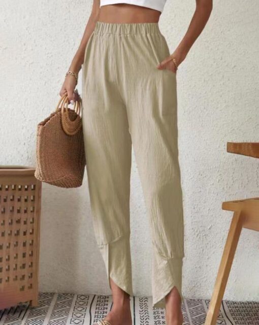 High Waist Wide Leg Palazzo Lounge Prints Pants Smocked Elastic Waist Cotton Pants - Image 4