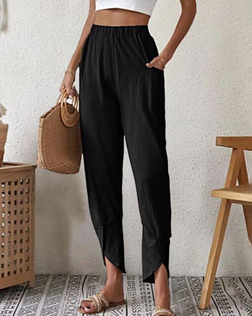 High Waist Wide Leg Palazzo Lounge Prints Pants Smocked Elastic Waist Cotton Pants - Image 8